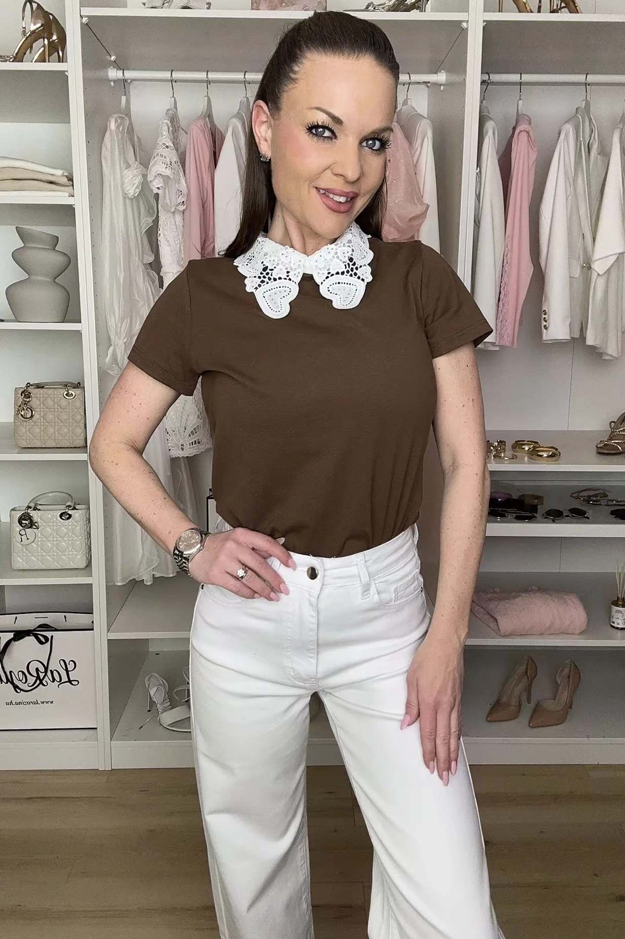 Classy galléros pamut felső