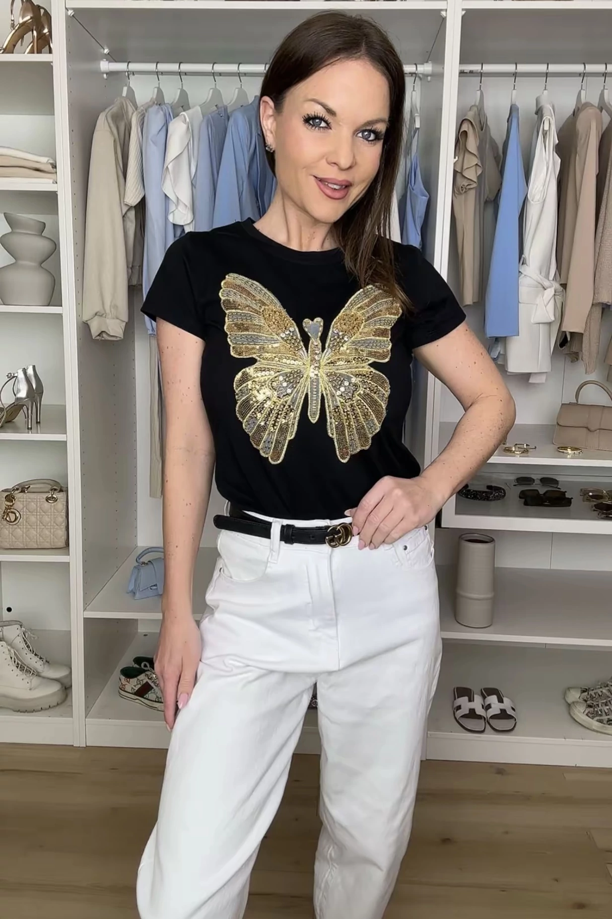 Különleges pillangómintás pamut felső