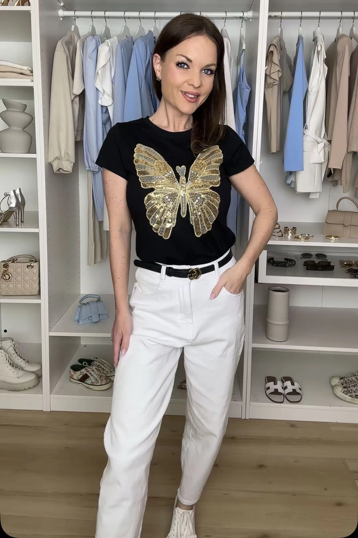 Különleges pillangómintás pamut felső